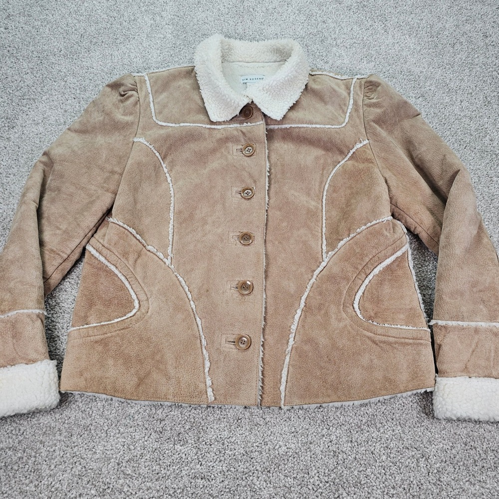 Kim Rogers Women's Tan Sherpa Lined Faux Suede Jacket Size L Western Ranch